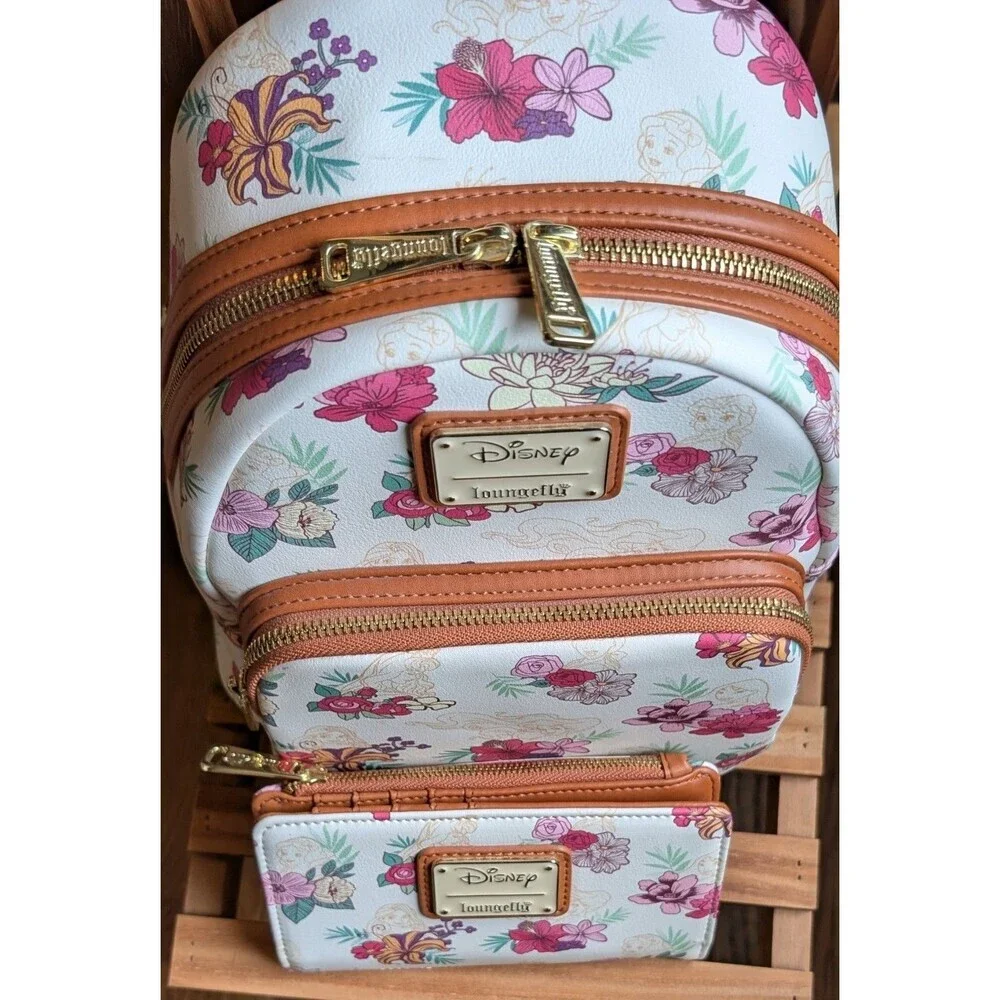 Disney Loungefly Princess Floral Sketch Mini Backpack & Wallet Set NWOT